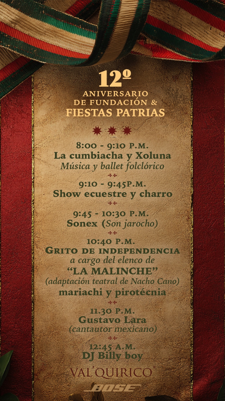 Val’Quirico celebra su 12º aniversario con una gran noche mexicana y 'La Malinche' de Nacho Cano